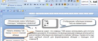 Использование клавиши TAB для установки абзацев в документе